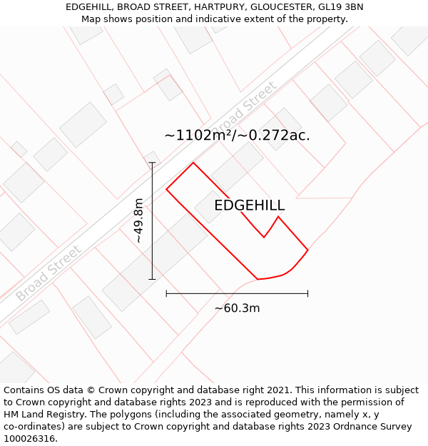 EDGEHILL, BROAD STREET, HARTPURY, GLOUCESTER, GL19 3BN: Plot and title map