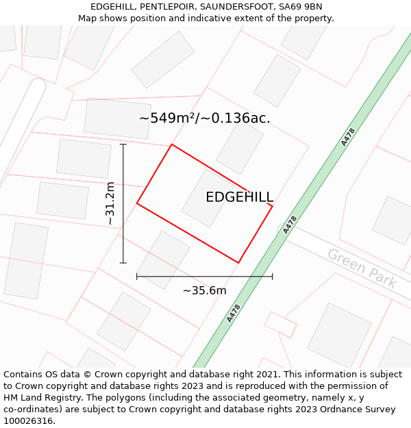 EDGEHILL, PENTLEPOIR, SAUNDERSFOOT, SA69 9BN: Plot and title map