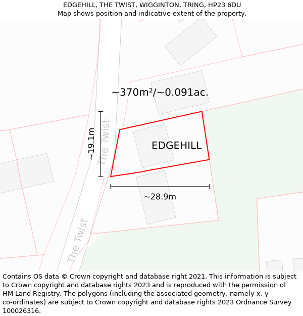 EDGEHILL, THE TWIST, WIGGINTON, TRING, HP23 6DU: Plot and title map