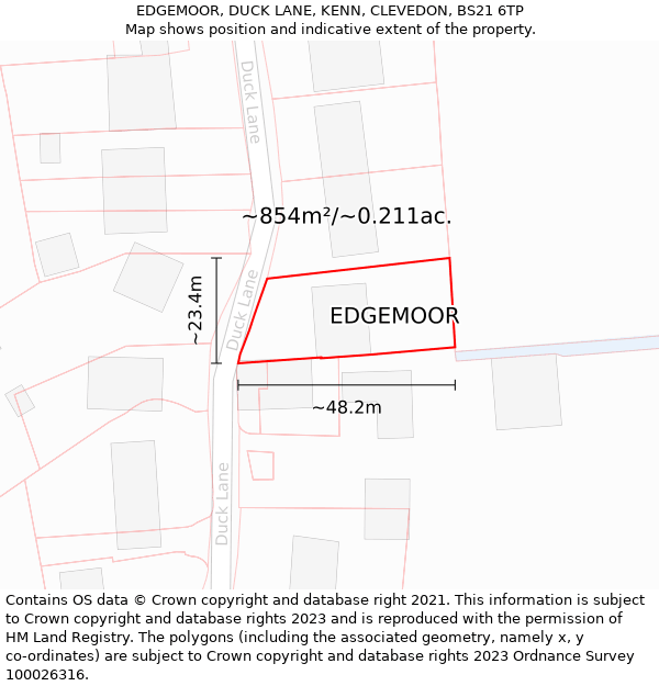 EDGEMOOR, DUCK LANE, KENN, CLEVEDON, BS21 6TP: Plot and title map