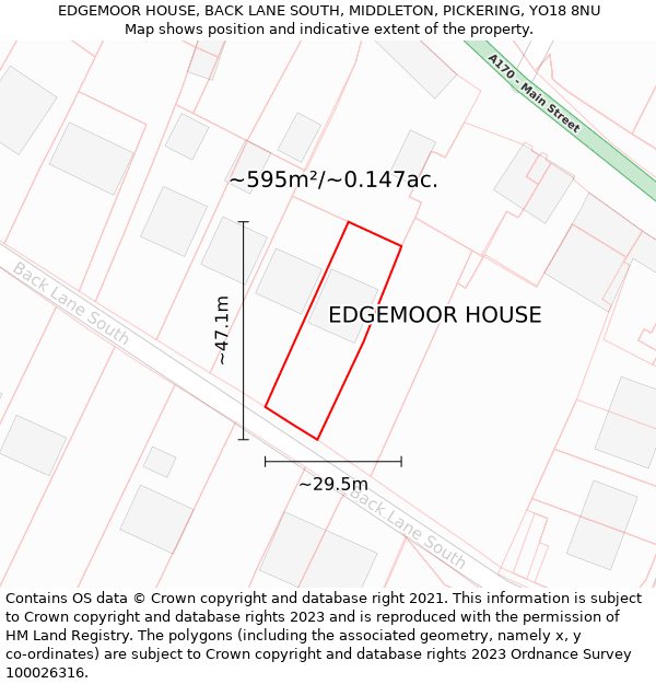 EDGEMOOR HOUSE, BACK LANE SOUTH, MIDDLETON, PICKERING, YO18 8NU: Plot and title map