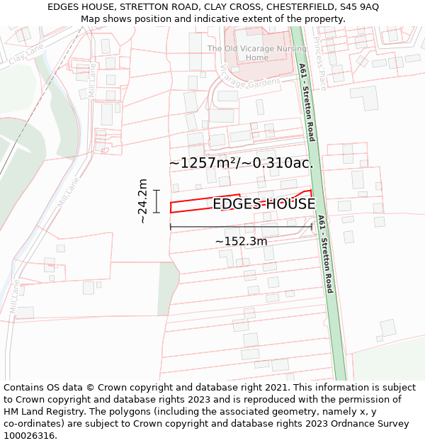 EDGES HOUSE, STRETTON ROAD, CLAY CROSS, CHESTERFIELD, S45 9AQ: Plot and title map