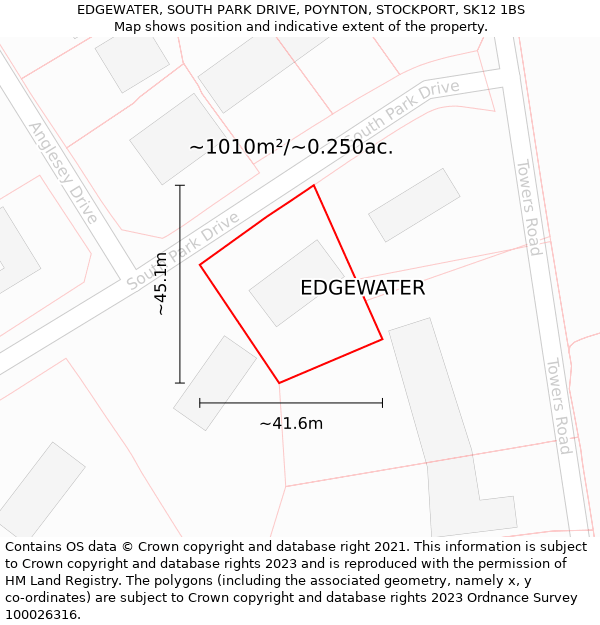 EDGEWATER, SOUTH PARK DRIVE, POYNTON, STOCKPORT, SK12 1BS: Plot and title map