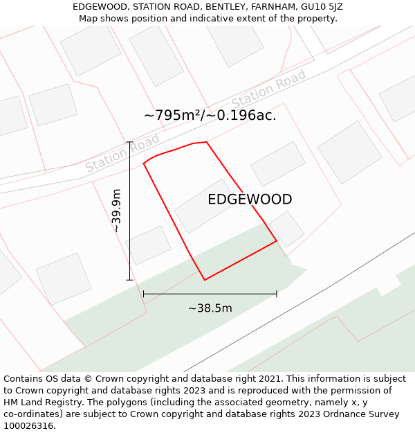 EDGEWOOD, STATION ROAD, BENTLEY, FARNHAM, GU10 5JZ: Plot and title map