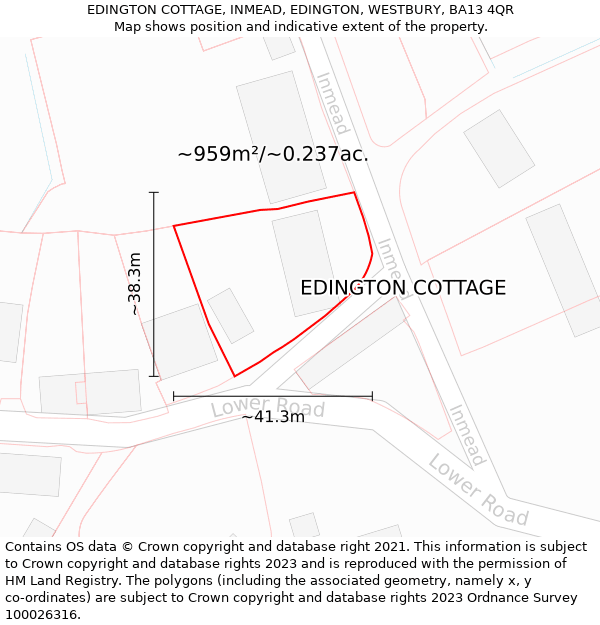 EDINGTON COTTAGE, INMEAD, EDINGTON, WESTBURY, BA13 4QR: Plot and title map