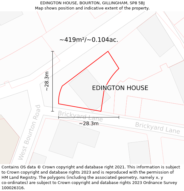 EDINGTON HOUSE, BOURTON, GILLINGHAM, SP8 5BJ: Plot and title map