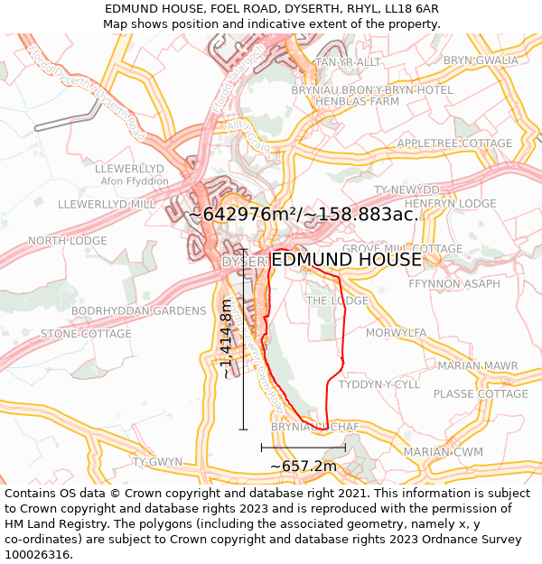 EDMUND HOUSE, FOEL ROAD, DYSERTH, RHYL, LL18 6AR: Plot and title map