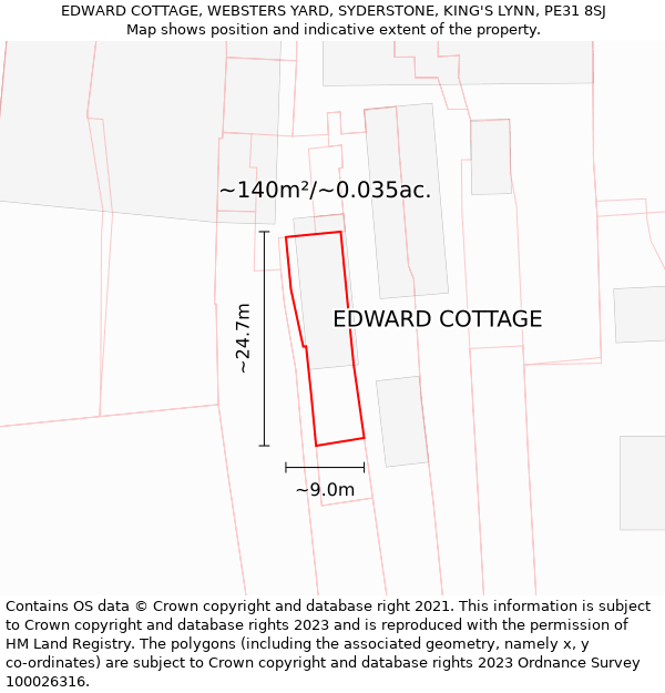EDWARD COTTAGE, WEBSTERS YARD, SYDERSTONE, KING'S LYNN, PE31 8SJ: Plot and title map