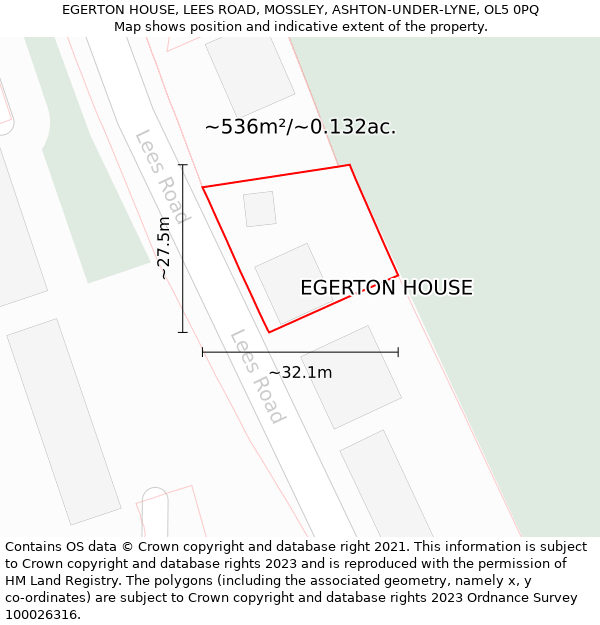 EGERTON HOUSE, LEES ROAD, MOSSLEY, ASHTON-UNDER-LYNE, OL5 0PQ: Plot and title map