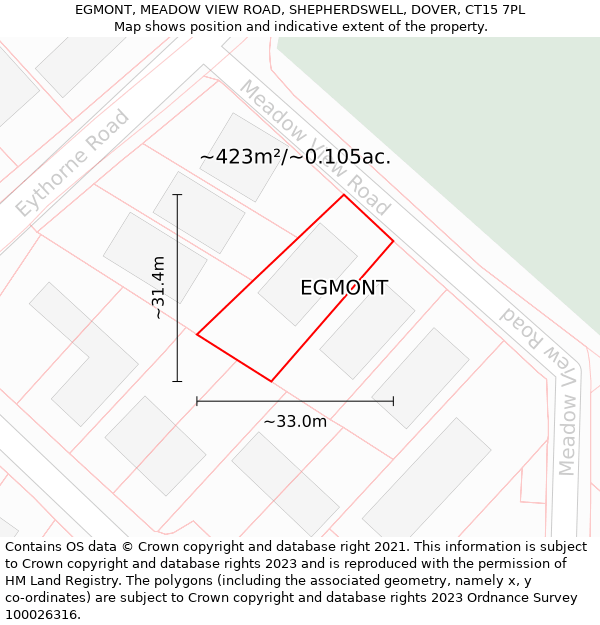 EGMONT, MEADOW VIEW ROAD, SHEPHERDSWELL, DOVER, CT15 7PL: Plot and title map