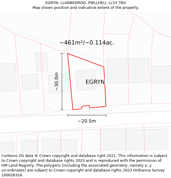 EGRYN, LLANBEDROG, PWLLHELI, LL53 7NU: Plot and title map