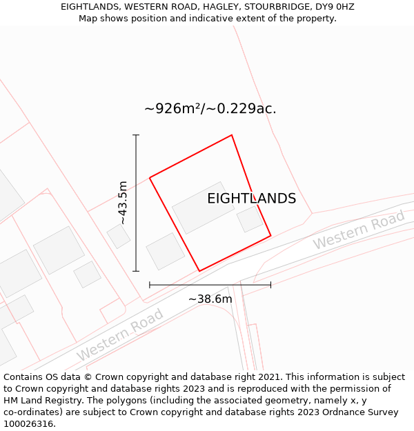 EIGHTLANDS, WESTERN ROAD, HAGLEY, STOURBRIDGE, DY9 0HZ: Plot and title map