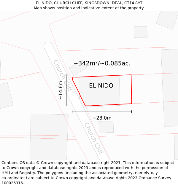 EL NIDO, CHURCH CLIFF, KINGSDOWN, DEAL, CT14 8AT: Plot and title map