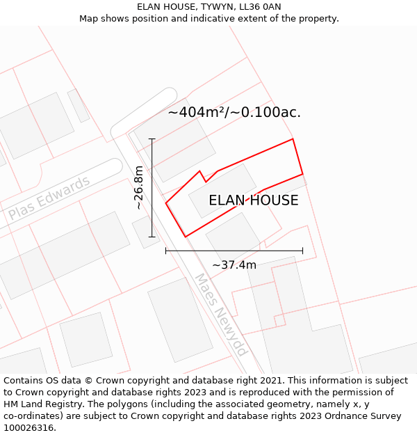 ELAN HOUSE, TYWYN, LL36 0AN: Plot and title map
