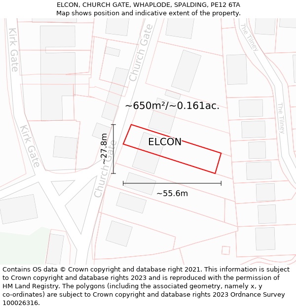 ELCON, CHURCH GATE, WHAPLODE, SPALDING, PE12 6TA: Plot and title map