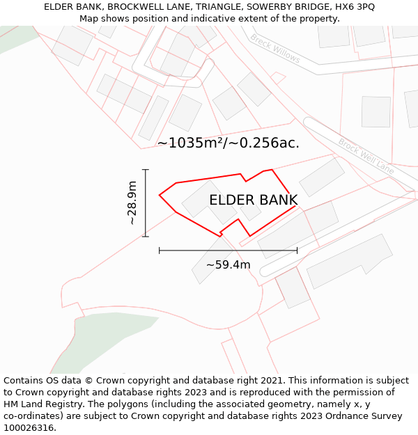 ELDER BANK, BROCKWELL LANE, TRIANGLE, SOWERBY BRIDGE, HX6 3PQ: Plot and title map