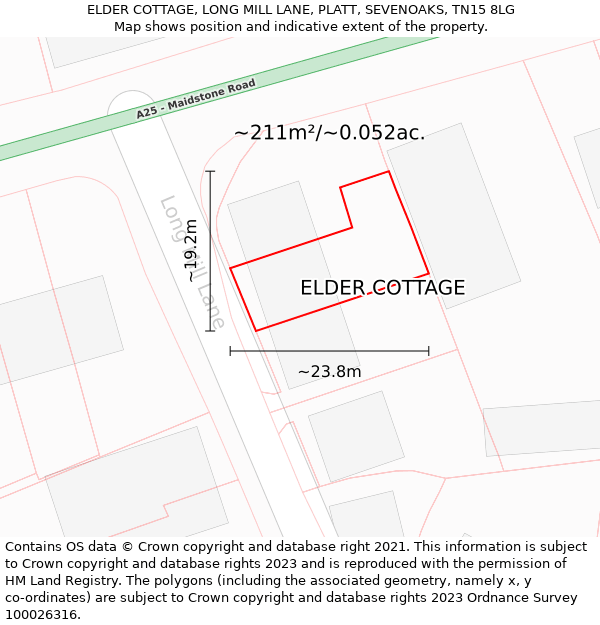 ELDER COTTAGE, LONG MILL LANE, PLATT, SEVENOAKS, TN15 8LG: Plot and title map
