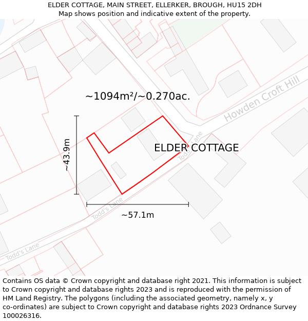 ELDER COTTAGE, MAIN STREET, ELLERKER, BROUGH, HU15 2DH: Plot and title map