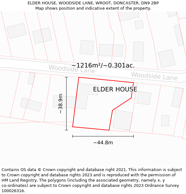 ELDER HOUSE, WOODSIDE LANE, WROOT, DONCASTER, DN9 2BP: Plot and title map