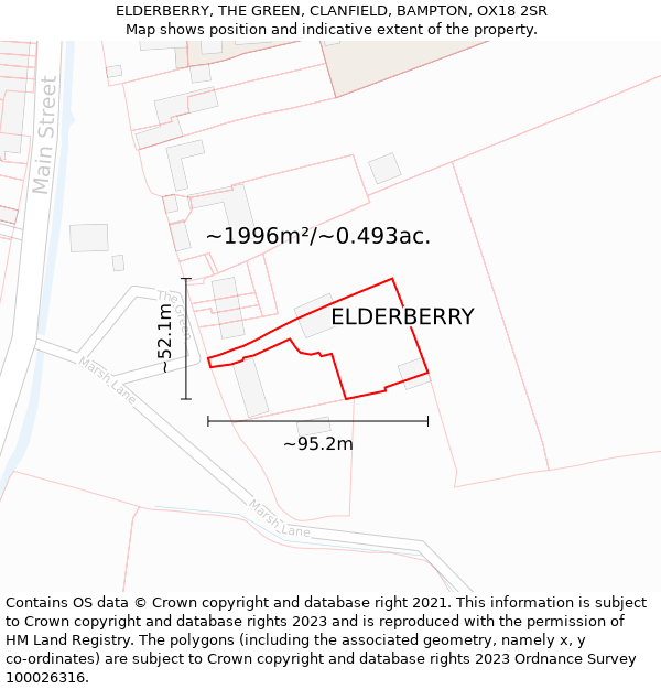 ELDERBERRY, THE GREEN, CLANFIELD, BAMPTON, OX18 2SR: Plot and title map