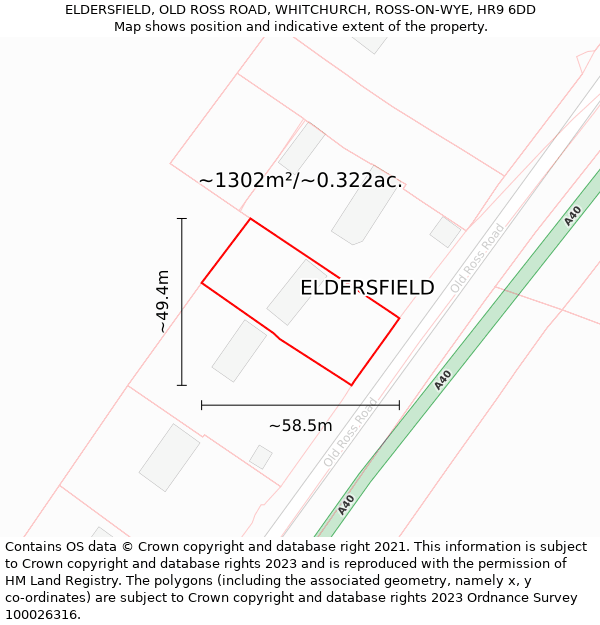 ELDERSFIELD, OLD ROSS ROAD, WHITCHURCH, ROSS-ON-WYE, HR9 6DD: Plot and title map