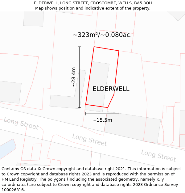 ELDERWELL, LONG STREET, CROSCOMBE, WELLS, BA5 3QH: Plot and title map