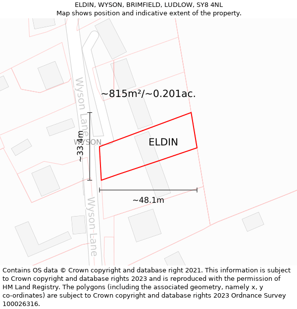 ELDIN, WYSON, BRIMFIELD, LUDLOW, SY8 4NL: Plot and title map