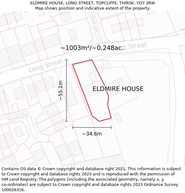 ELDMIRE HOUSE, LONG STREET, TOPCLIFFE, THIRSK, YO7 3RW: Plot and title map