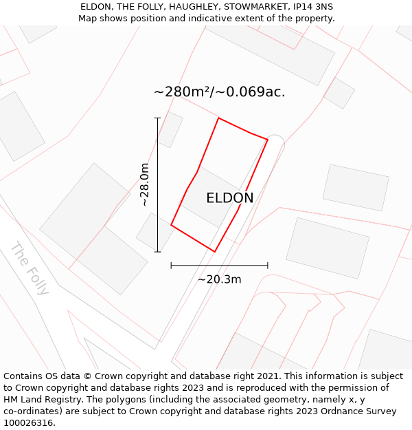 ELDON, THE FOLLY, HAUGHLEY, STOWMARKET, IP14 3NS: Plot and title map