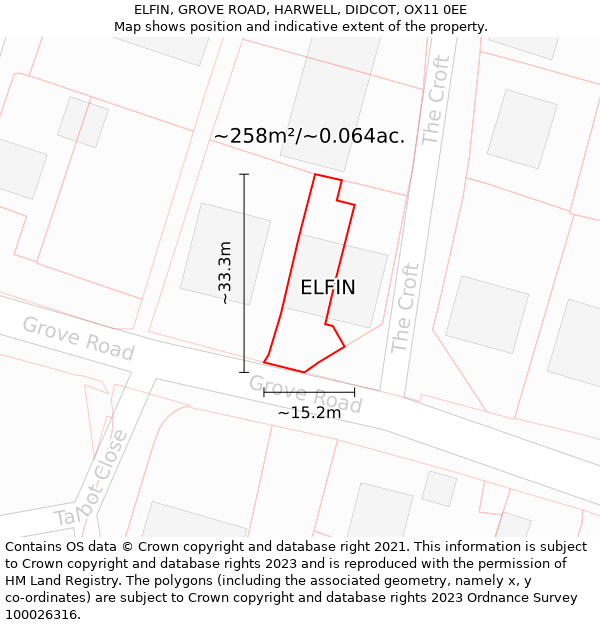 ELFIN, GROVE ROAD, HARWELL, DIDCOT, OX11 0EE: Plot and title map