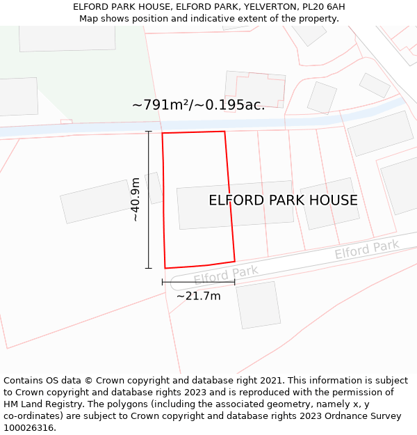 ELFORD PARK HOUSE, ELFORD PARK, YELVERTON, PL20 6AH: Plot and title map