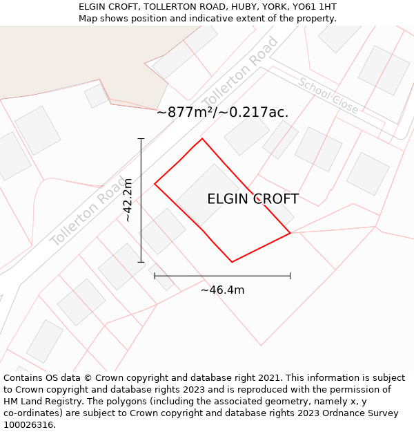 ELGIN CROFT, TOLLERTON ROAD, HUBY, YORK, YO61 1HT: Plot and title map