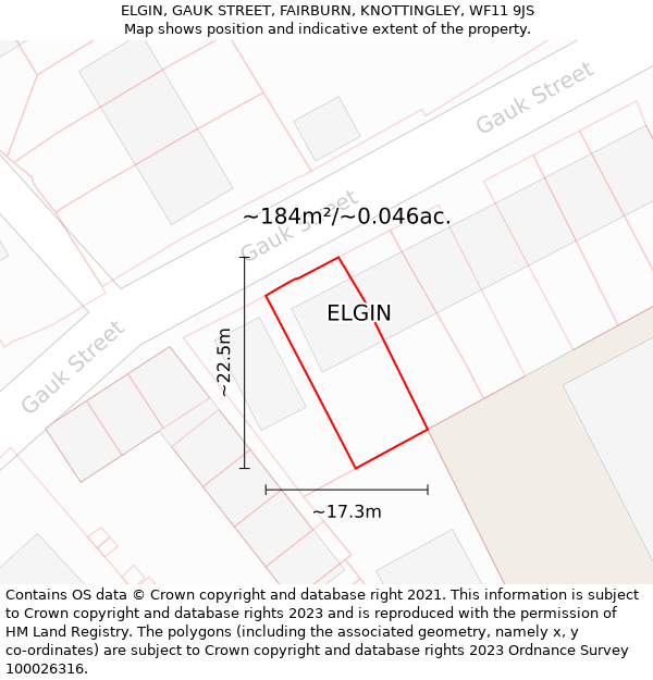 ELGIN, GAUK STREET, FAIRBURN, KNOTTINGLEY, WF11 9JS: Plot and title map