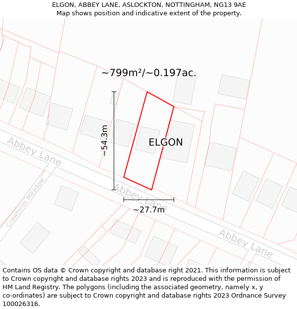 ELGON, ABBEY LANE, ASLOCKTON, NOTTINGHAM, NG13 9AE: Plot and title map