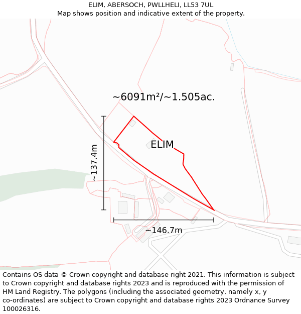 ELIM, ABERSOCH, PWLLHELI, LL53 7UL: Plot and title map