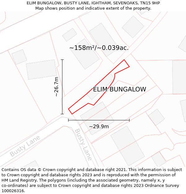 ELIM BUNGALOW, BUSTY LANE, IGHTHAM, SEVENOAKS, TN15 9HP: Plot and title map