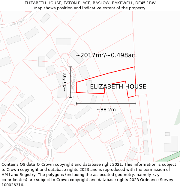 ELIZABETH HOUSE, EATON PLACE, BASLOW, BAKEWELL, DE45 1RW: Plot and title map