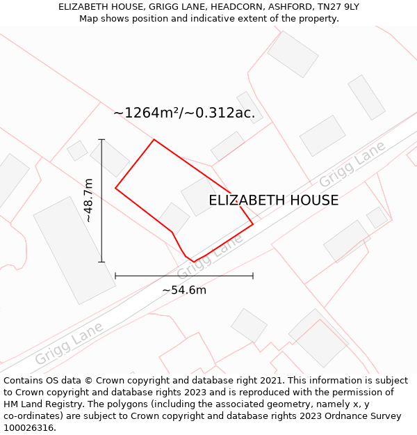 ELIZABETH HOUSE, GRIGG LANE, HEADCORN, ASHFORD, TN27 9LY: Plot and title map
