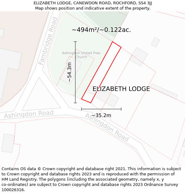 ELIZABETH LODGE, CANEWDON ROAD, ROCHFORD, SS4 3JJ: Plot and title map