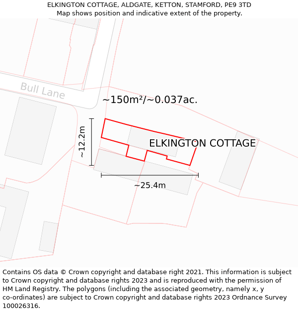 ELKINGTON COTTAGE, ALDGATE, KETTON, STAMFORD, PE9 3TD: Plot and title map