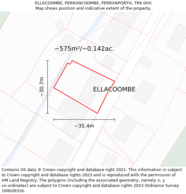 ELLACOOMBE, PERRANCOOMBE, PERRANPORTH, TR6 0HX: Plot and title map