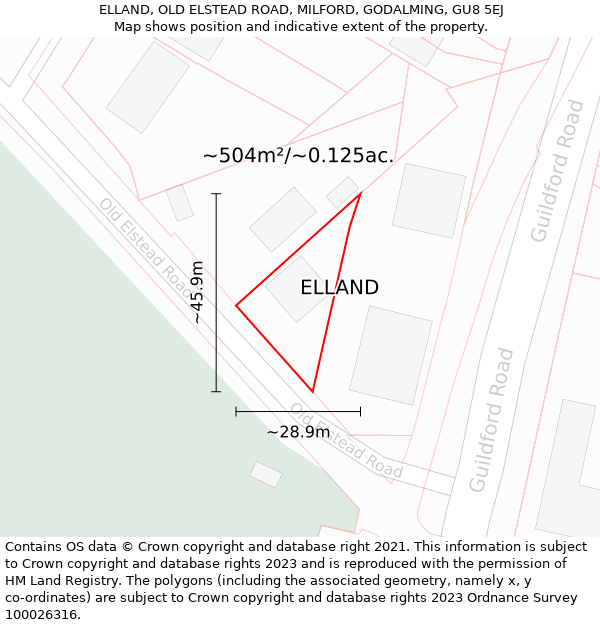 ELLAND, OLD ELSTEAD ROAD, MILFORD, GODALMING, GU8 5EJ: Plot and title map