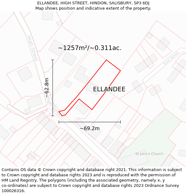 ELLANDEE, HIGH STREET, HINDON, SALISBURY, SP3 6DJ: Plot and title map