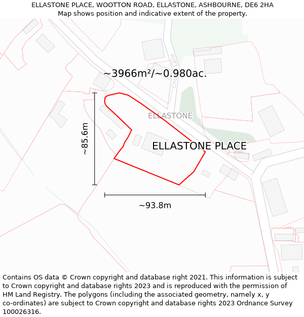 ELLASTONE PLACE, WOOTTON ROAD, ELLASTONE, ASHBOURNE, DE6 2HA: Plot and title map