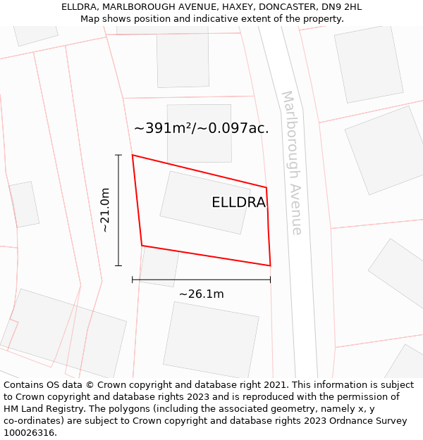 ELLDRA, MARLBOROUGH AVENUE, HAXEY, DONCASTER, DN9 2HL: Plot and title map