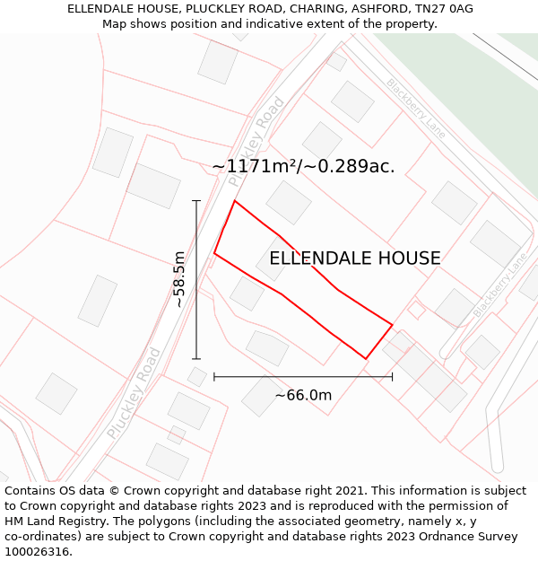 ELLENDALE HOUSE, PLUCKLEY ROAD, CHARING, ASHFORD, TN27 0AG: Plot and title map