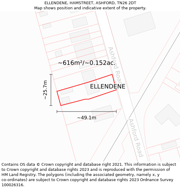 ELLENDENE, HAMSTREET, ASHFORD, TN26 2DT: Plot and title map