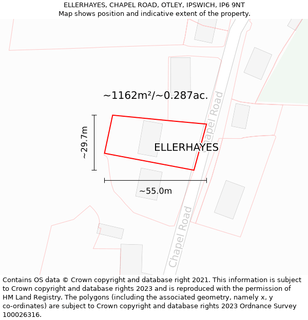ELLERHAYES, CHAPEL ROAD, OTLEY, IPSWICH, IP6 9NT: Plot and title map