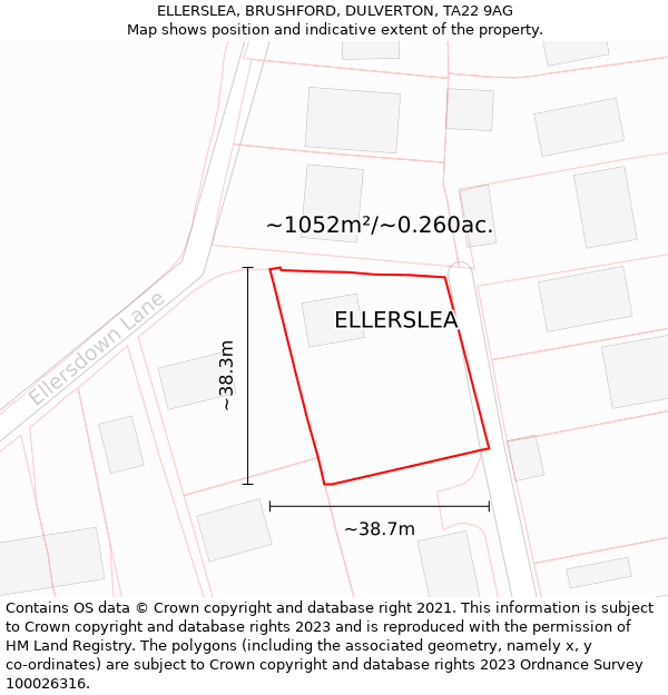 ELLERSLEA, BRUSHFORD, DULVERTON, TA22 9AG: Plot and title map