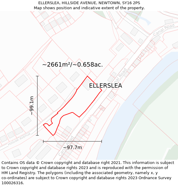 ELLERSLEA, HILLSIDE AVENUE, NEWTOWN, SY16 2PS: Plot and title map